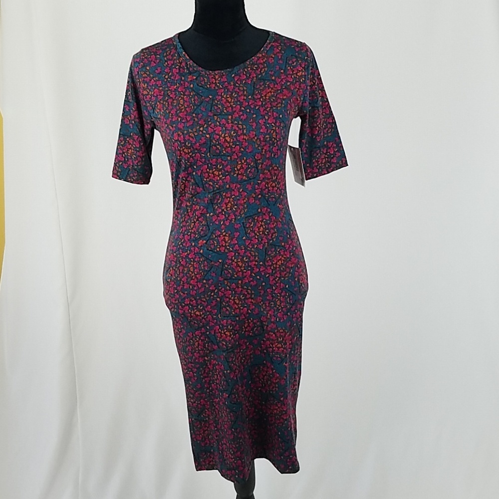 Lularoe women XS Julia dress short sleeve leaves print boho festival Whimsical